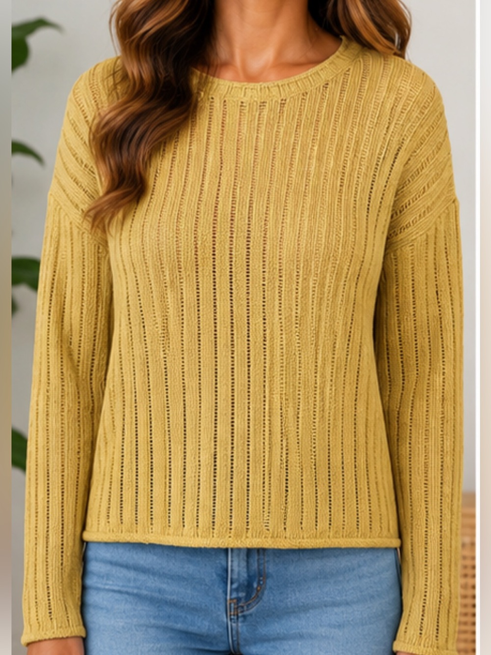 S123 Double Zero Crochet Relaxed Fit Golden Sweater Boho Layering